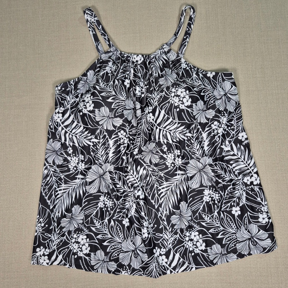Yonique Black White Floral Tankini High Neck Swimwear Only Top Plus Size 22W NWT